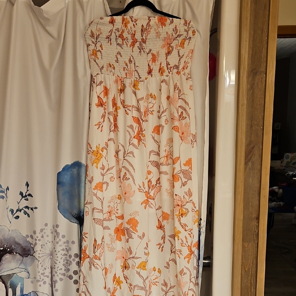 Grace Karin Floral Maxi Dress - White and Orange